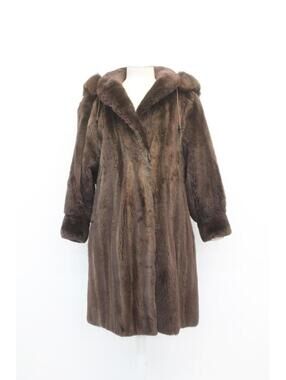 Excellent Brown Sheared Raccoon & Fox Fur Coat Jacket Women Woman Size 8-10 Hood